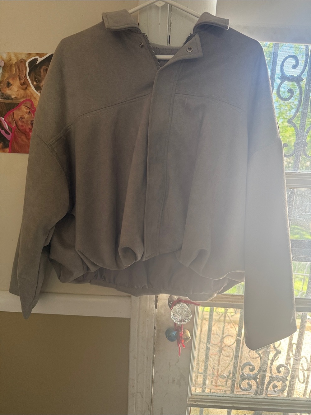 Womens Taupe Suede Zip-Front Jacket